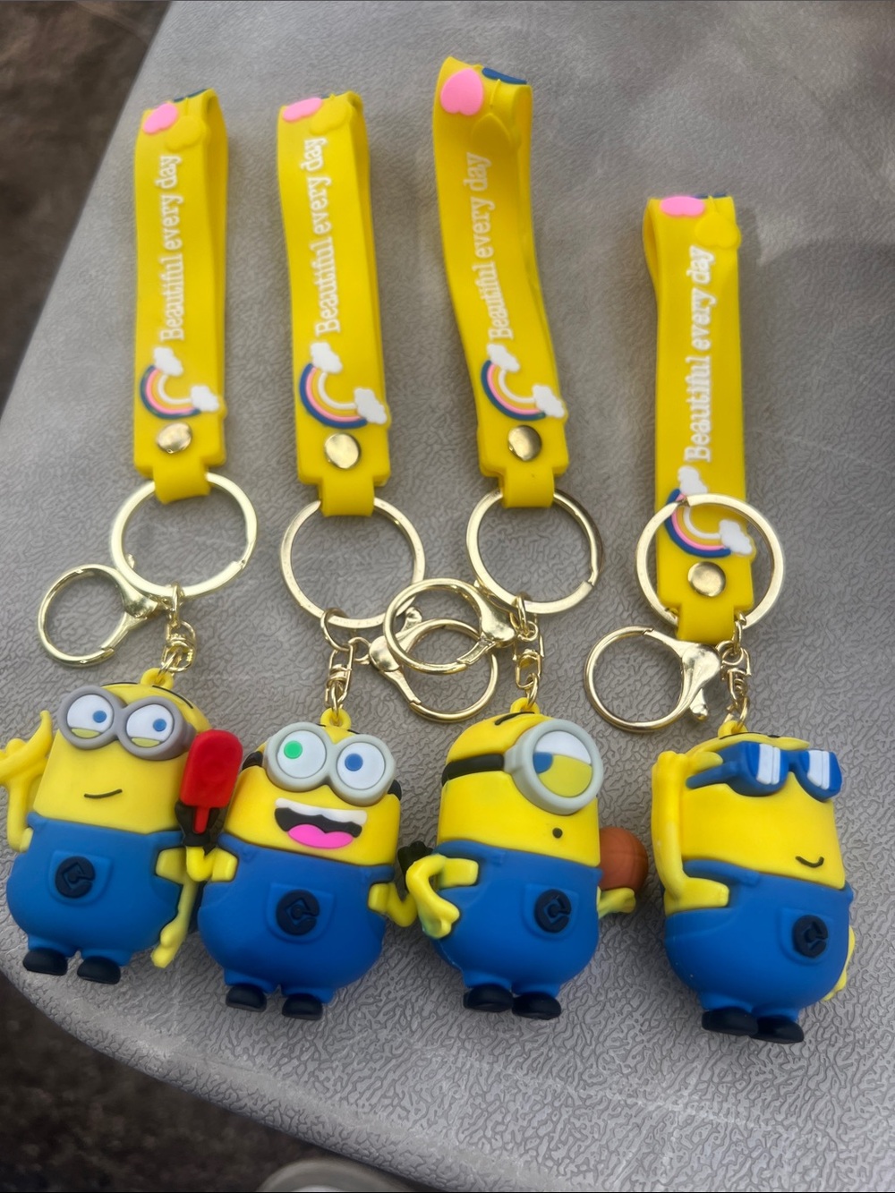 Yellow Cartoon Character Keychain Set for Kids - Pack of 4